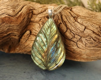 Carved Labradorite Pendant Necklace, Mothers Day Gift, Crystal Gift