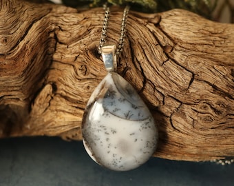 Dendritic Opal Pendant Necklace, Gift for Mom, Healing Crystal
