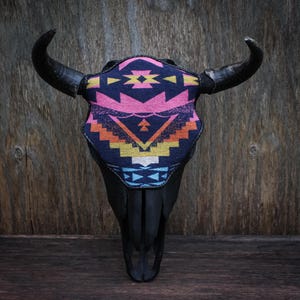 Bison Buffalo Skull With Multi-Colored Wool