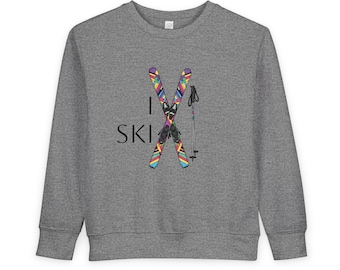 ガールズ I Ski スウェットシャツ（幼児・子供用、サイズ2T～7T）｜キッズ スキー グラフィック クルーネック