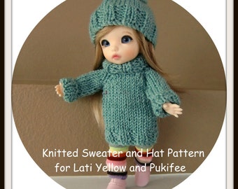 Instant Download PDF Pattern for Knitted Sweater and Hat for Lati Yellow and Pukifee