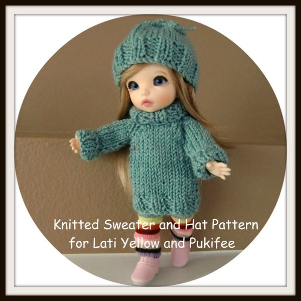 Instant Download PDF Pattern for Knitted Sweater and Hat for Lati Yellow and Pukifee