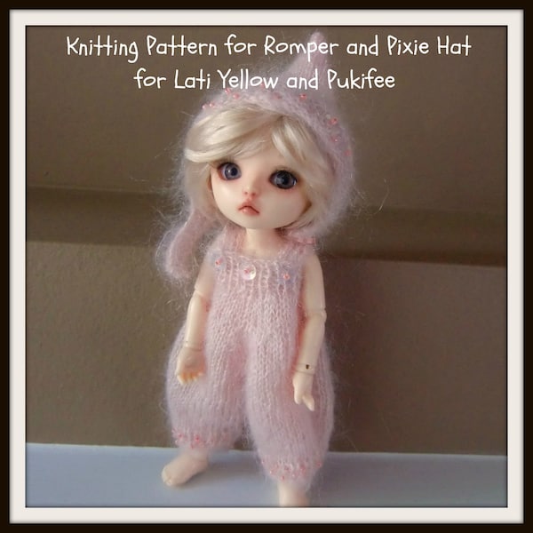 Instant Download PDF Knitting Pattern for Fuzzy Romper and Pixie Hat for Lati Yellow and Pukifee