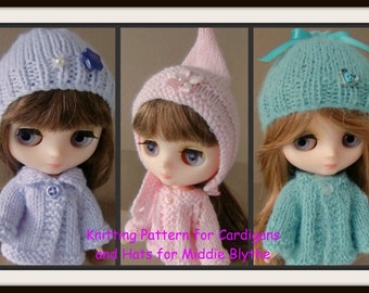 Instant Download PDF Knitting Pattern for 3 Sets of Cardigans and Hats for Middie Blythe