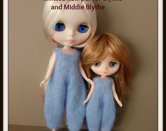 Instant Download PDF Knitting Pattern for Fuzzy Rompers for Blythe and Middie Blythe