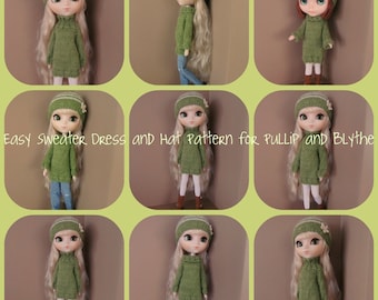 Instant Download PDF Sweater Dress and Hat Knitting Pattern for Pullip and Blythe