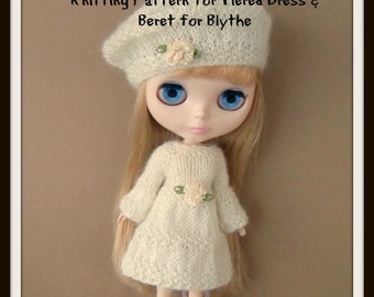 Instant Download PDF Pattern for Tiered Knitted Dress and Beret for Blythe