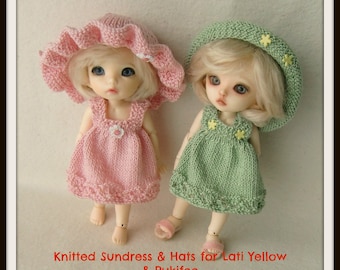 Instant Download PDF Pattern for Knitted Sundress and Hats for Lati Yellow and Pukifee