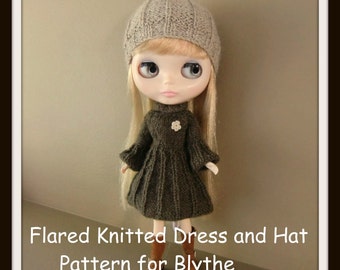 Instant Download PDF Pattern for Flared Knitted Dress and Hat for Blythe