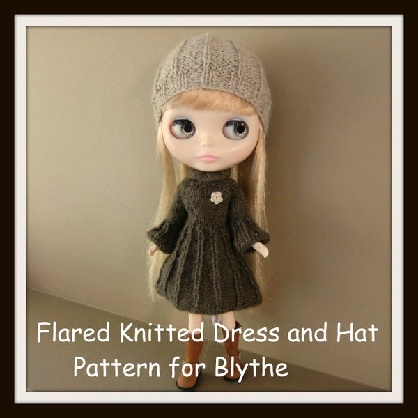 Instant Download PDF Pattern for Flared Knitted Dress and Hat for Blythe