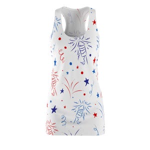 Vaterländisches Feuerwerk Racerback-Kleid für Sommerfeiern, Damen-Sommerkleid, 4.