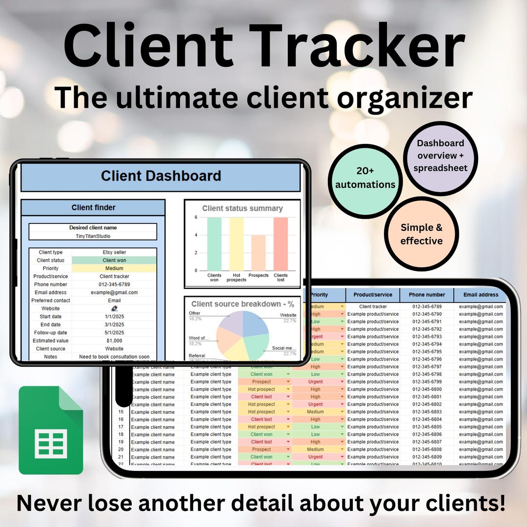 Client Quicksheet Client Tracker Spreadsheet, CRM Tool for Small Business, All-in-one ...