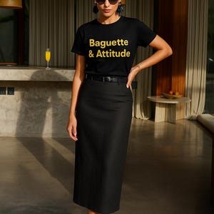 Baguette & Attitude Shirt – French Quote T-shirt – Organic Cotton Unisex Tee – Paris Minimalist Gift for Her or Him