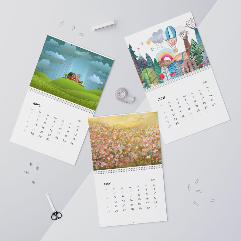 Artistic 2025 Wall Calendar Cozy Cottage Scenes, Nature Inspired
