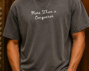 More Than a Conqueror Shirt for Men Christian Comfort Colors Tee Romans 8:37 Bible Verse Faith Gift for Him Christian T-Shirt Church Outfit