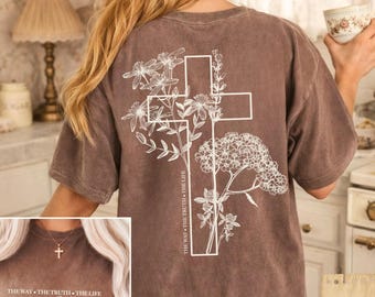 Christian Cross Floral Shirt The Way The Truth The Life John 14:6 Vintage Faith Tee Jesus Shirt Religious Gift Christian Clothing Retro Tee
