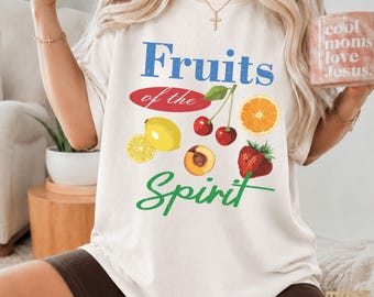 Fruits of the Spirit Shirt Comfort Colors Garment Dyed Christian Women Tee Galatians 5:22 Faith Graphic Tee Colorful Holy Jesus Retro Gifts