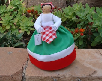 Italy clothespin doll, Italian doll - red, white and green dress