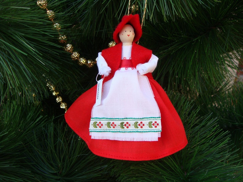 Denmark Clothespin Doll ORNAMENT Red White and Flower - Etsy