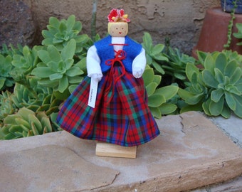 Finland clothespin doll, red, blue, green dress - ready to ship