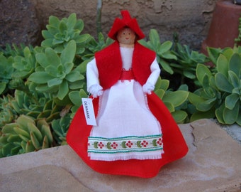 Denmark clothespin doll - red, white and flower dress, ready to ship