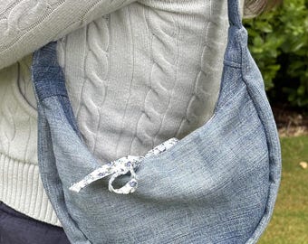 Handmade, one of a kind shoulder bag, upcycled from an old pair of jeans.