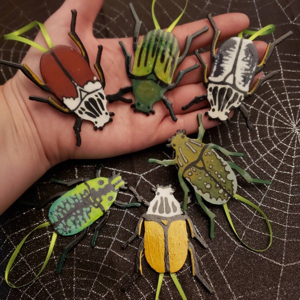 Hand Painted Wooden Beetles Ornaments