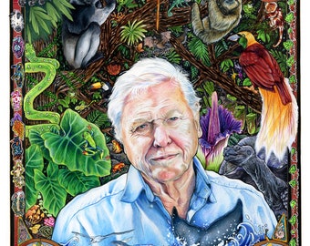 David Attenborough Poster Print WITH ORIGINAL ILLUSTRATION