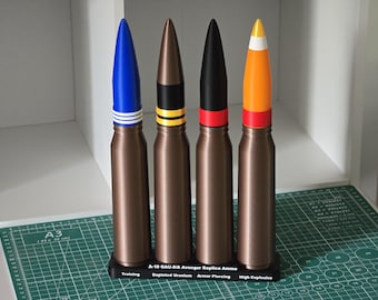 Replica 30mm Ammo from A-10 Warthog Cannon and Goalkeeper CIWS (3D Printed - PLA Filament)