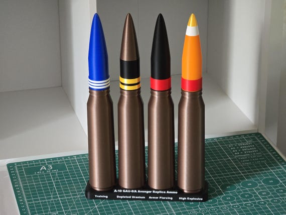 Replica 30mm Ammo from A-10 Warthog Cannon and Goalkeeper CIWS (3D Printed - PLA Filament)