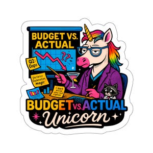 Vinyl gestanste sticker budget versus werkelijke eenhoorn accountant