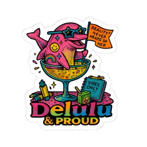 Autocollant en vinyle découpé Delulu & Proud Dolphin