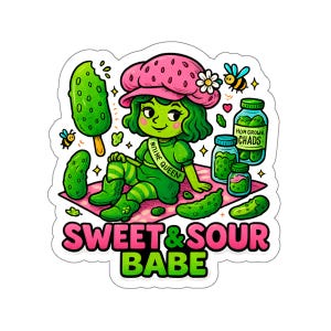 Sweet & Sour Babe Pickle Vinyl Die Cut Sticker