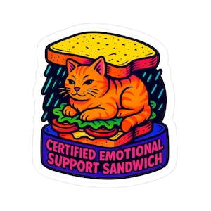 Zertifizierte emotionale Unterstützung Sandwich Katze Vinyl Die Cut Aufkleber