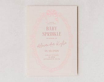 Roze en beige illustratieve babyshoweruitnodiging - digitale download - bewerkbaar