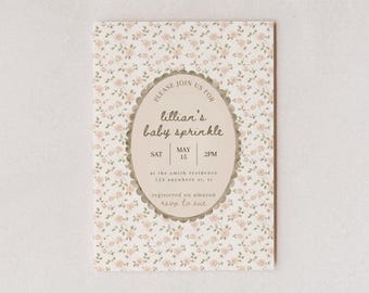 Zaproszenie Vintage Baby Sprinkle Floral – Edytowalne – Pobieranie cyfrowe