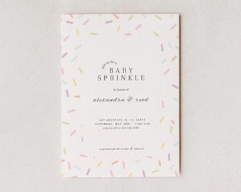 Kolorowe zaproszenie na baby shower z posypką – do pobrania w wersji cyfrowej – do edycji