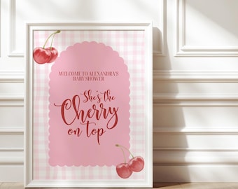 Ona jest wisienką na torcie – powitalny napis na baby shower – do pobrania w wersji cyfrowej – do edycji