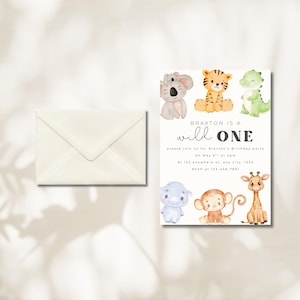Wild ONE Animal Birthday Invitation, 1st Birthday, Children's Birthday Invitation, Gender-Neutral Birthday Party, Editable Digital Download