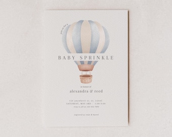 Luchtballon blauwe jongen baby strooi douche uitnodiging - digitale download - bewerkbaar