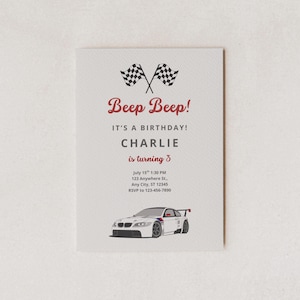 Race Car Birthday Invitation, Beep Beep Car Birthday, Children&#39;s Birthday Party Invitation, Editable Digital Download, Instant Download