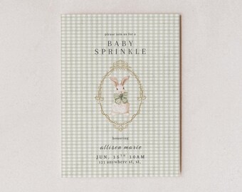Bunny Cottage Baby strooi uitnodigen - digitale download - bewerkbaar