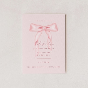 Pink Bow Birthday Invitation, Birthday, Girly Birthday Invitation, Pink Birthday Invitation, Editable Digital Download, Instant Download