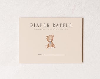 Teddy Bear Baby Shower Diaper Raffle Ticket - Digital Download - Editable