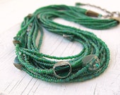 Seed Bead Necklace, Bohemian Layered Necklace, Czech Glass Jewelry, Emerald Green Necklace, Multi Strand Necklace, Mid Length Necklace