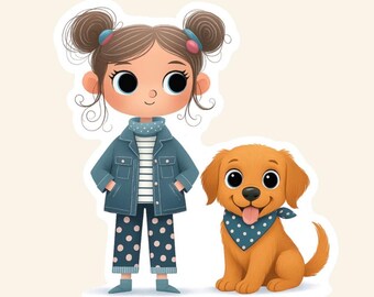 Big-Eye Girl and Golden Retriever Vinyl Sticker | Dog Mom Gift