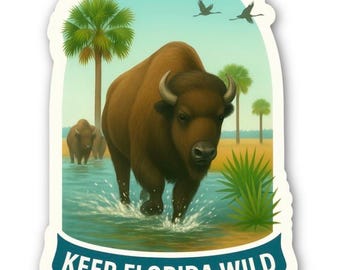 Keep Florida Wild Bison Sticker • Paynes Prairie Buffalo Decal • Florida Wildlife