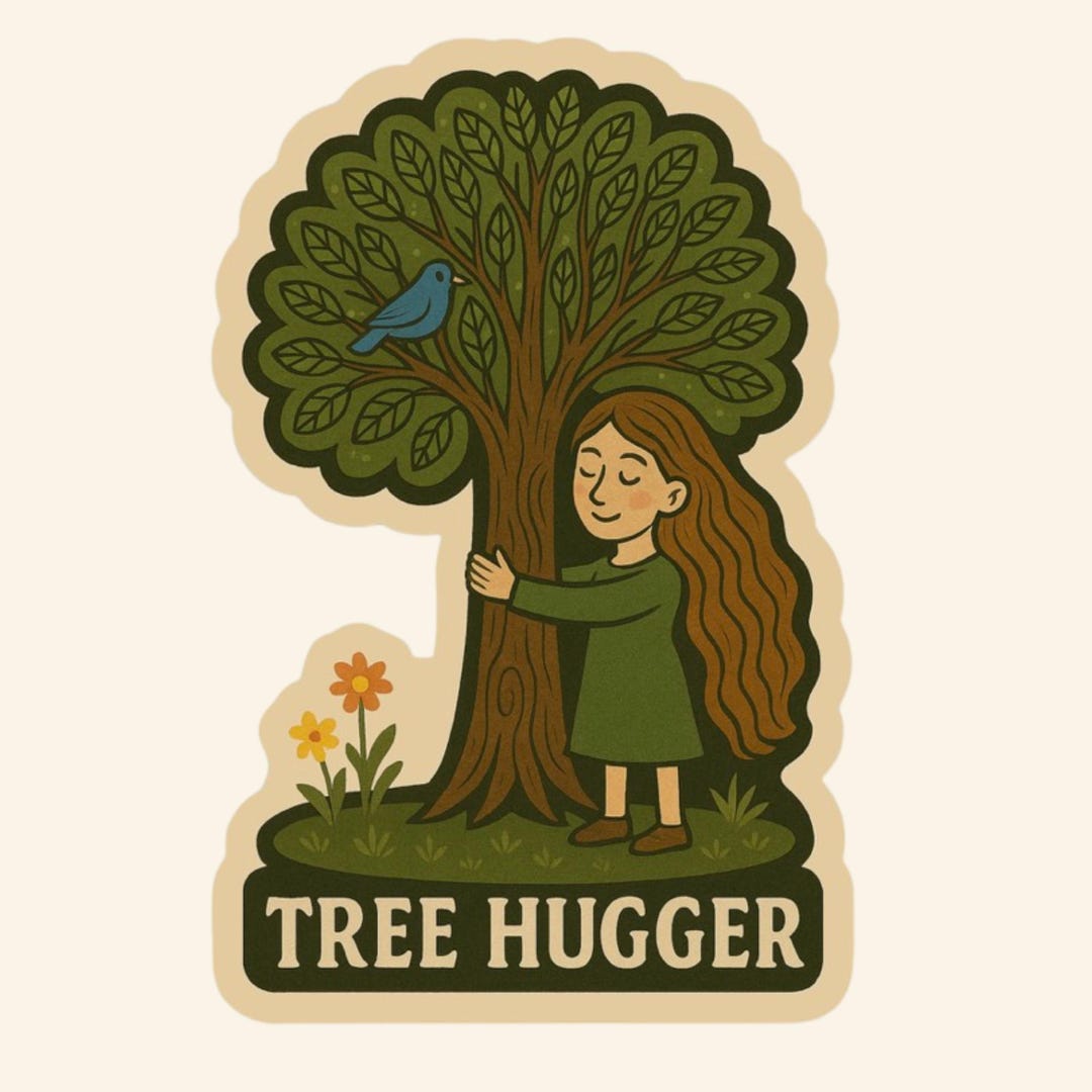 Tree Hugger Sticker: Eco-friendly Matte Vinyl Folk Art - Etsy
