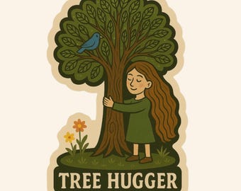 Tree Hugger Sticker: Eco-Friendly Matte Vinyl Folk Art