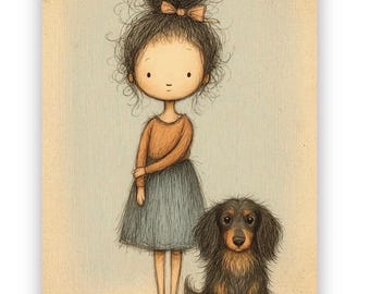 Long-Haired Dachshund Vinyl Sticker – Storybook Art, Dog Lover Gift